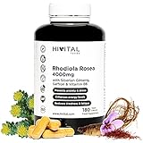 Rhodiola Rosea 4000 mg. 180 cápsulas veganas. Con extractos de Rodiola Rosea, Ginseng Siberiano, Azafrán y Vitamina B6
